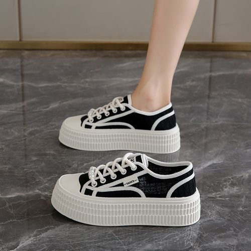 国风小白鞋女网鞋2025年新款夏季新中式蕾丝刺绣透气网面休闲板鞋