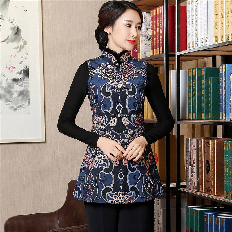 中国风复古旗袍上衣中式改良唐装汉服秋冬装新款背心马甲马夹外套