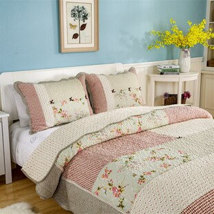 双面纯棉美e式绗缝床上三件套韩式高档床盖拼块欧式床单床罩空调