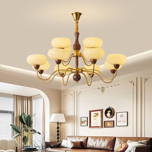 法式复古客d厅吊灯中古风新中式餐厅灯美式实木民宿主卧室护眼吊