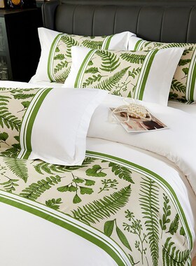 酒店布草宾馆床上用品10s0全棉纯棉民宿专用色织印花床尾巾四件套