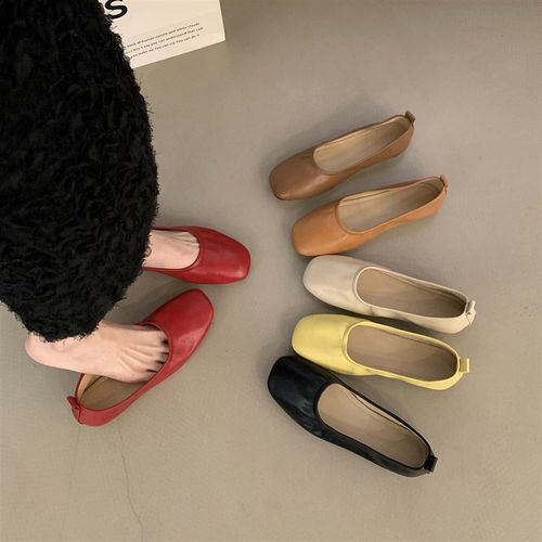 豆豆鞋女奶奶鞋2024春夏新款软皮一脚蹬平底鞋晚晚风温柔仙女单鞋