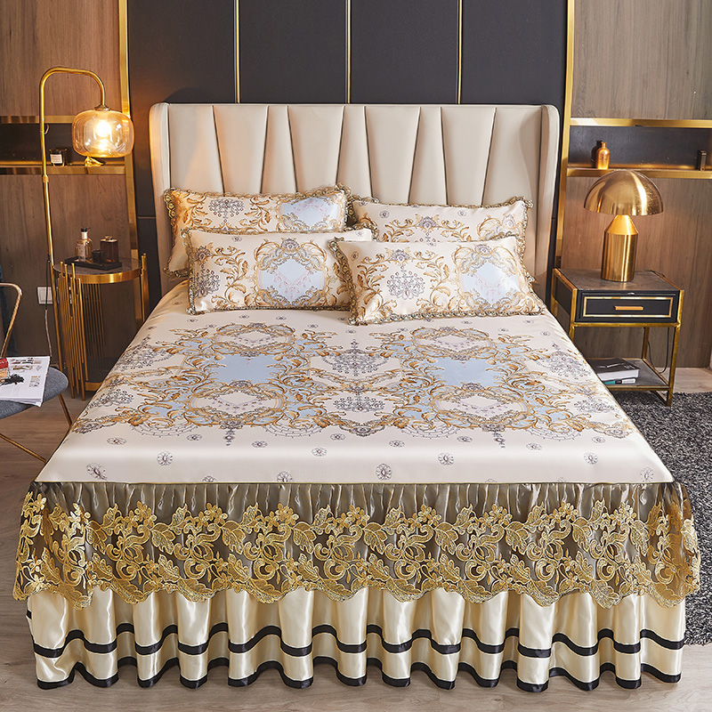 欧式冰丝凉席可机洗冰丝席1.8m1.5米床裙款三件套夏季折叠软席子2