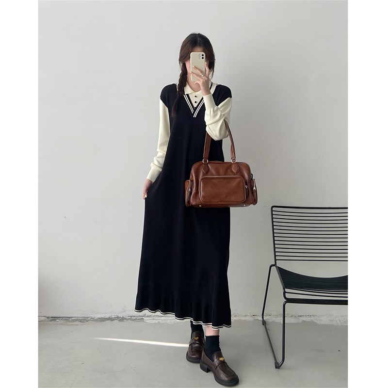 大码女装长款毛衣连衣裙女秋冬新款胖mm显瘦宽松内搭裙子针织长裙