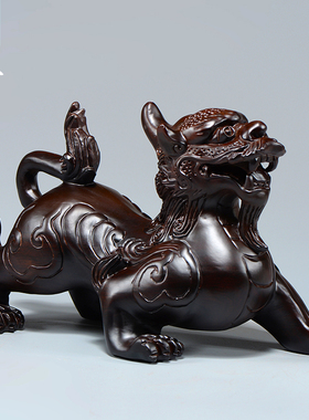 黑檀木雕貔貅摆件实木一对皮丘家居客厅电视柜办公桌面装饰工艺品