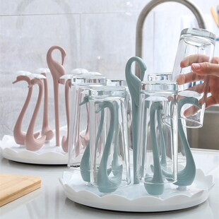 玻璃杯架水杯倒挂架旋转茶v杯架收纳架沥水杯架子带托盘家用置物