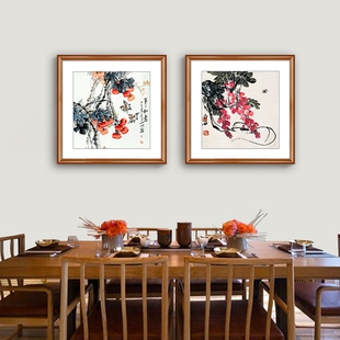 葡萄水果挂画e新中式餐厅装饰画硕果累累斗方国画多子多福饭厅壁