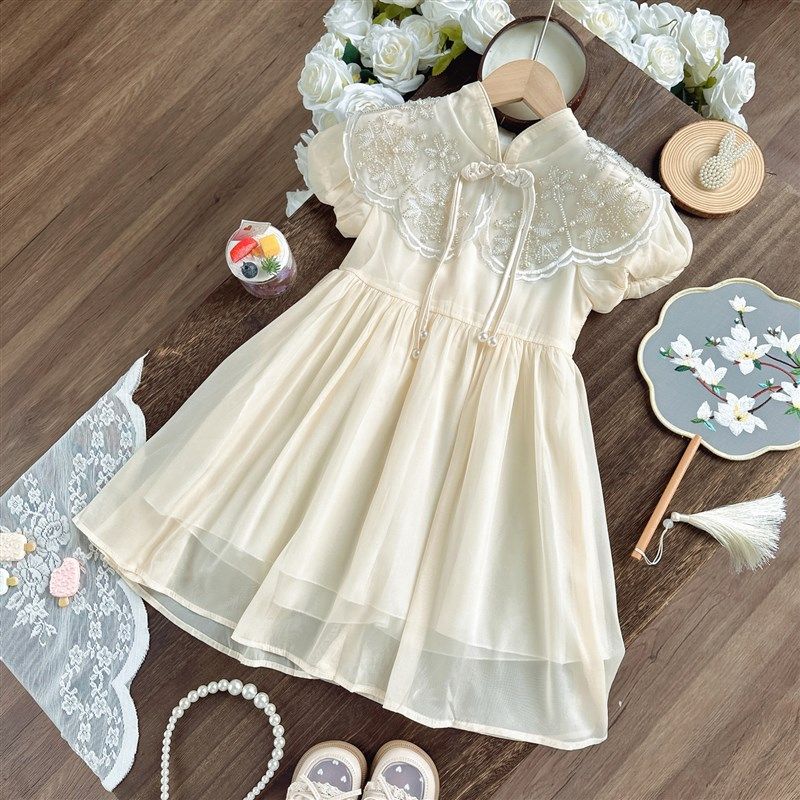 女童连衣裙2025新款夏装洋气表演裙子公主裙生日礼服中国风旗袍裙