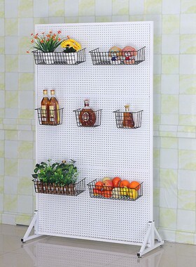 铁艺洞洞板落地圆孔板移动饰品展示厨房J配件置物架多功能超市货