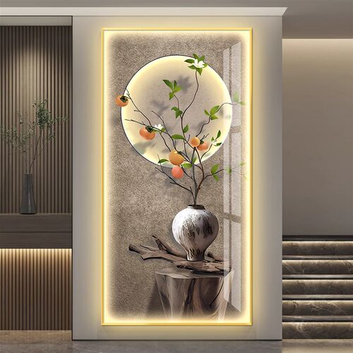 新中式led带灯入户玄关装饰画中古风走廊过道挂画高级感竖版壁画
