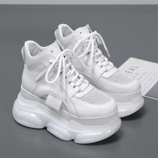 网靴女鞋 透气网面厚底增高9CM短靴松糕小个子凉靴 春镂空2025新款