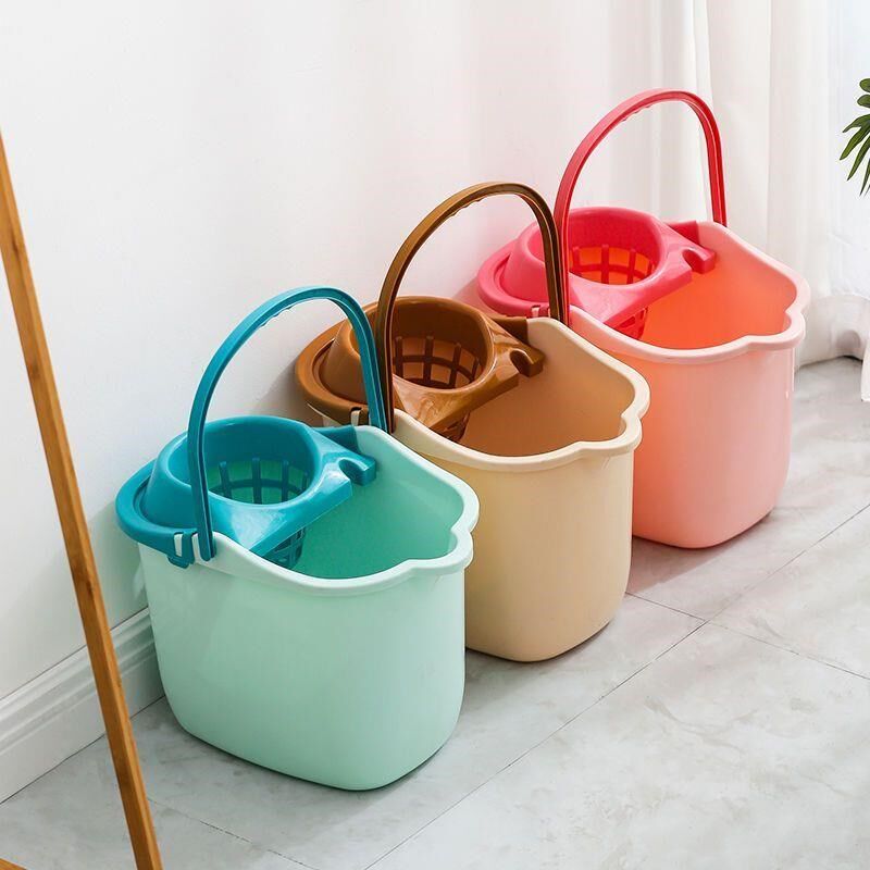 家用加厚带轮子拖地拖把桶塑料旋转拧水墩布单桶手动挤水桶地拖桶