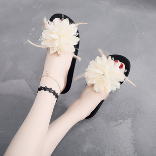 厚底百搭防滑花朵一字拖Q坡跟海边外穿沙滩 女夏时尚 2021新款 拖鞋