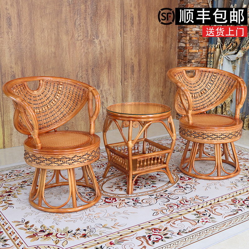 藤椅编藤三件套阳台旋转小藤椅茶几组合家用休闲靠背椅天然真滕椅,住宅家具,阳台椅,淘宝优惠券,粉丝福利购,淘宝优惠卷