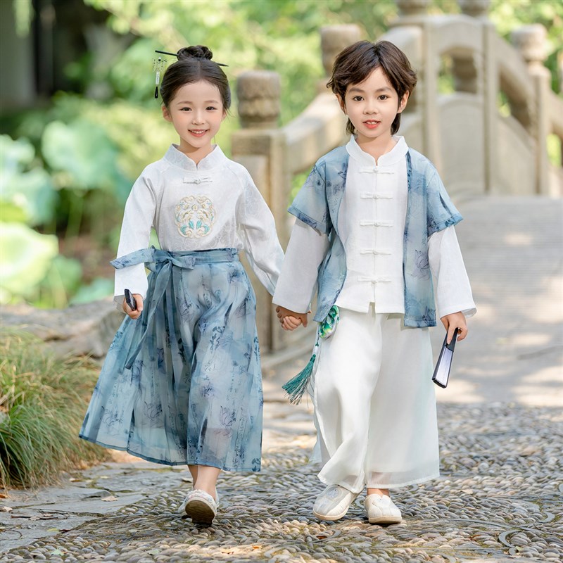 儿童中国风汉服春秋女童古风马面裙幼儿园班服男童唐装中秋表演服