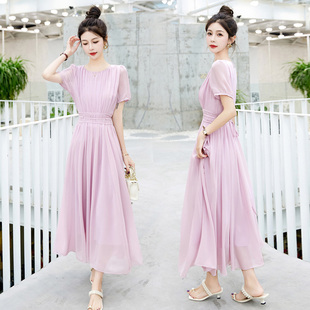 高级感温柔风茶歇减龄仙女长裙 气质法式 雪纺连衣裙女2024夏季 新款