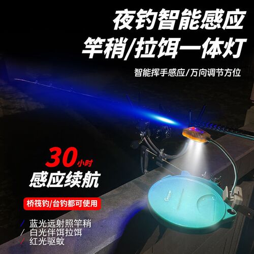 桥筏夜钓灯便携式l可充电竿稍灯晚上桥上钓鱼灯上饵料一体灯感应
