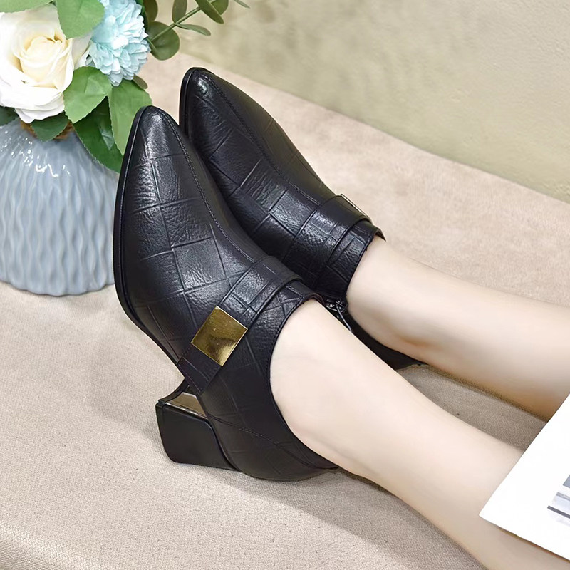 时尚百搭春秋款深口女鞋真皮软底不累脚休闲粗跟牛皮女士工作单鞋,女鞋,深口单鞋,淘宝优惠券,粉丝福利购,淘宝优惠卷