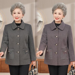 老年人女装外套女薄款春装洋春秋奶奶西装翻领上衣格子洋气老太太