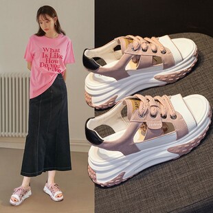 凉鞋女士厚底外穿夏n天配裙子的百搭鞋子轻便真皮休闲运动小白鞋