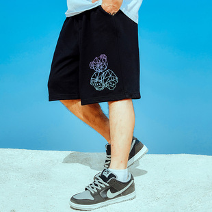 情侣短裤 宽松加肥加大潮牌运动五分裤 胖子纯棉大码 国潮中国风男裤