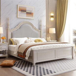 美式轻奢实木床主卧储物床真皮软包全实木1.8米复古X风婚床双人床