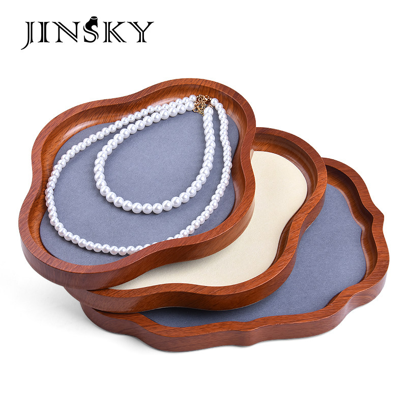 珠宝戒指项链首饰展示盘架耳环手链手表看货木纹托盘文玩收纳展示