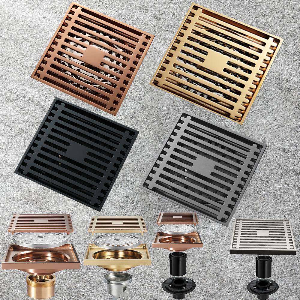 HIDEEP铜防臭地漏防反水方形黑色地漏带法兰北美式