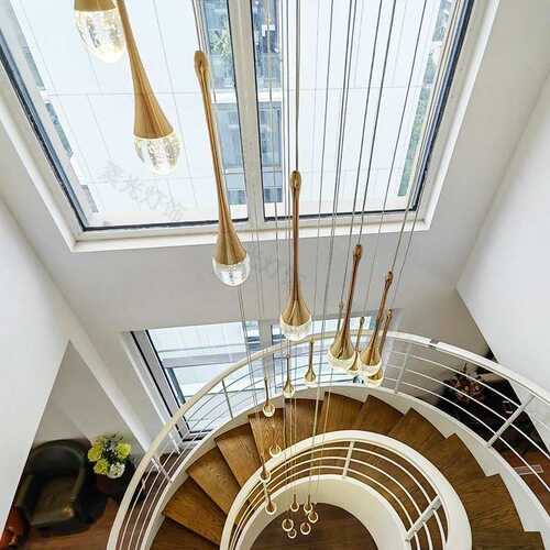 挑空别墅水晶旋转客厅楼梯吊灯复式楼loft高档设计师长吊灯轻奢