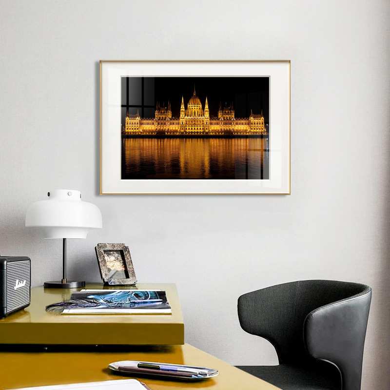 灯火通明 现代简约客厅装饰画建筑夜景北欧壁画玄关卧室卡纸挂画