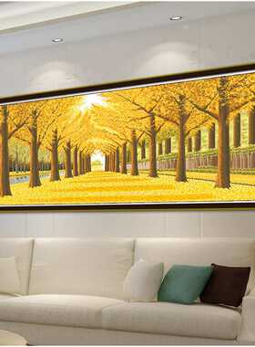满绣黄金满地十字绣风景画装饰大客厅画大幅加长版3米7多尺寸可选