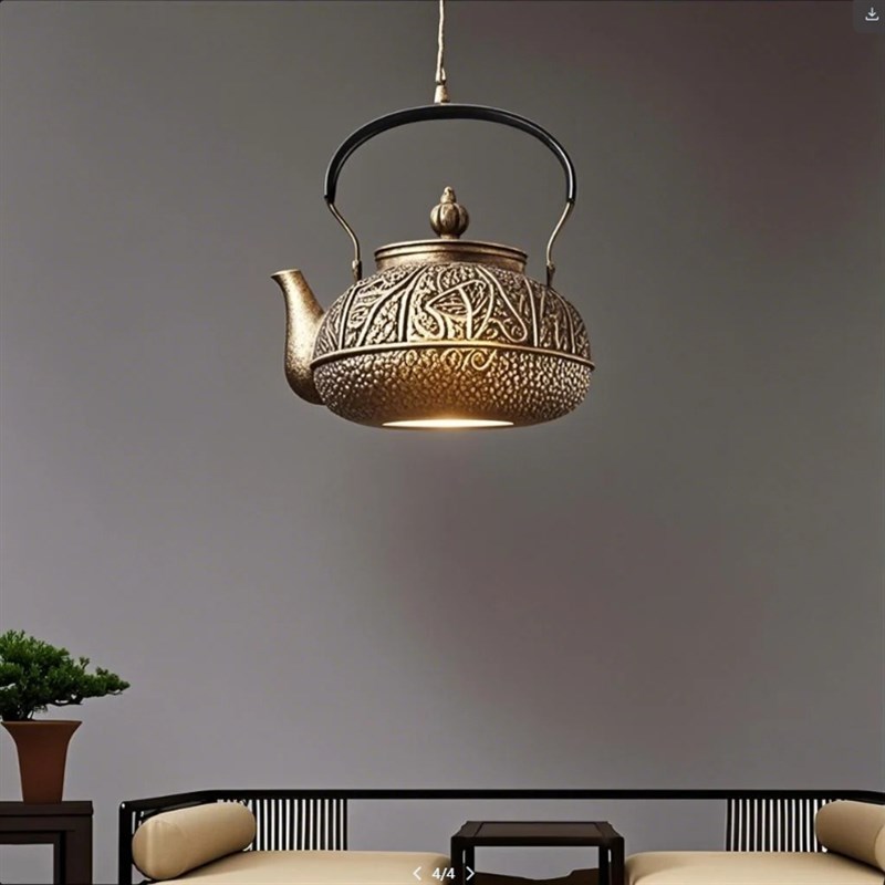 水壶吊灯茶壶茶柜摆件射灯禅意简约烧水壶竹林古风茶室禅意茶座