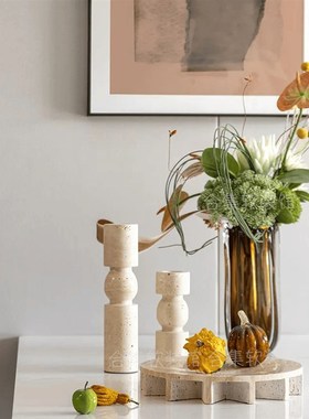 现代奶油极简样板间售楼部展厅民宿酒店餐厅岛台果盘烛台花器艺术