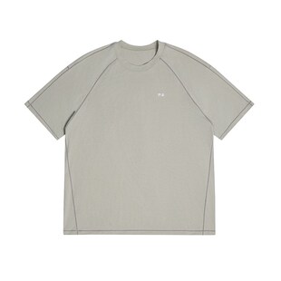 T恤男女夏宽松情侣百搭体恤衫 复古明线拼接短袖 tee 美式 地卜师