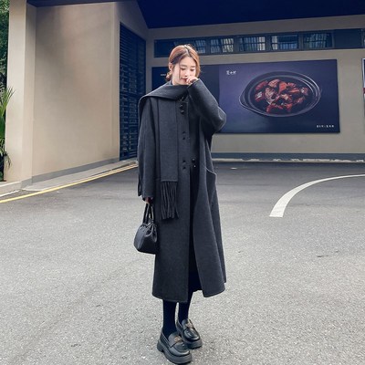 高级感双面羊绒大衣女秋冬2024新款中长款宽松气质毛呢外套燕麦色