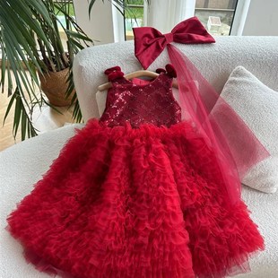 高定礼服2024秋冬新圣诞新年公主裙花童女宝公主连衣裙蛋糕背心裙