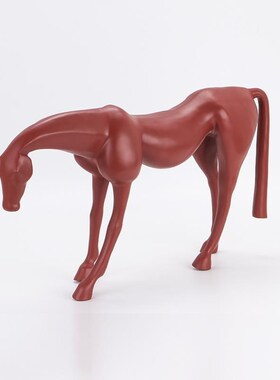 新中式简约红蓝黑色马摆件样板间办公室博古架玄关抽象艺术装饰品