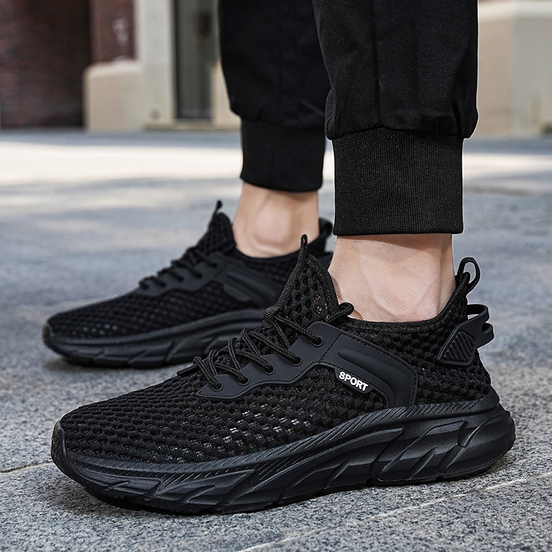 46码47码48码男鞋肥脚特大码运动鞋单网薄款透气纯黑色工作鞋轻便