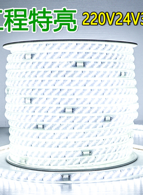 led灯带100米超亮220V工地下室照明隧道矿井养殖场专用长条暖白色