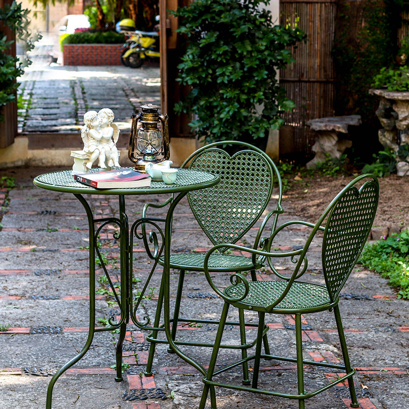 户外桌椅铁艺美式做旧三件套组合创意文J艺休闲家用花园阳台心形