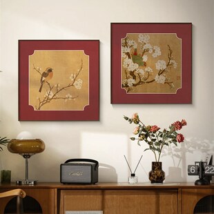 新中式餐厅组合装饰画古色古香餐厅包D间背景墙挂画花鸟禅意