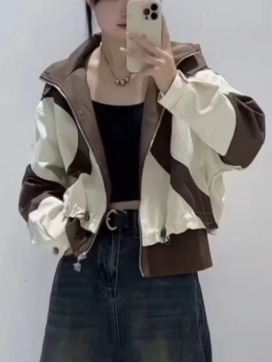 短款棒球服风衣外套女秋冬新款撞色长袖冲锋衣宽松百搭夹克上衣潮