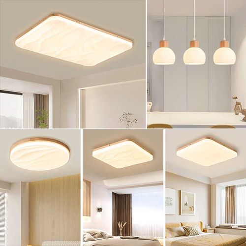 北欧原木客厅灯吸顶灯现代简约实木大厅卧室灯侘寂风全屋套餐灯具