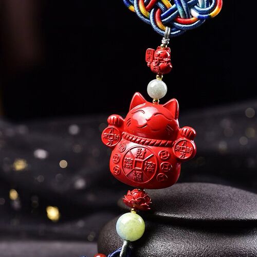 朱砂招财猫汽车挂件车内吊饰后视镜挂饰车载挂件
