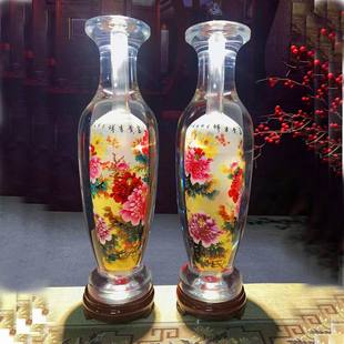 新中式现代家居客厅玄关摆件内画花瓶纯手工作画可题字祝福语牡丹