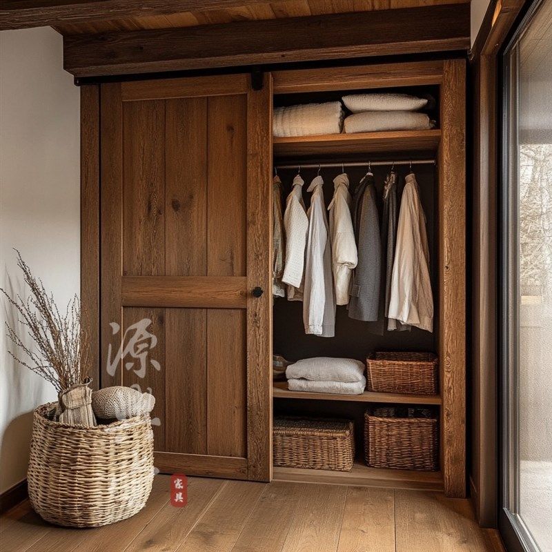 侘寂风实木定制衣柜 全屋定制推拉门衣柜 实木推拉门衣柜家用卧室