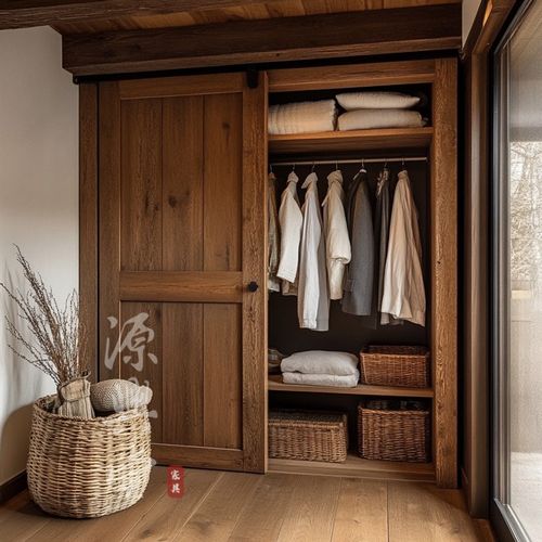 侘寂风实木定制衣柜 全屋定制推拉门衣柜 实木推拉门衣柜家用卧室