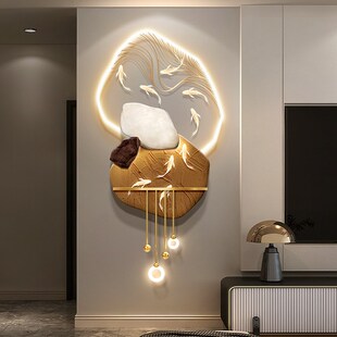 石来运转客厅电视机背景墙装饰y画轻奢九鱼图走廊玄关格栅挂件带