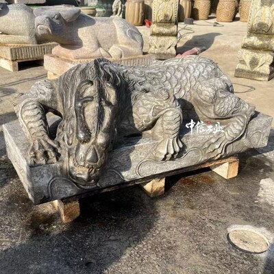石雕吸水兽仿古镇水兽雕塑中式软装摆件蚣蝮避水兽池塘会所茶室装