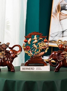 轻奢鹿摆件大象三件套福字家居客厅中式装饰品玄关电视柜乔迁礼物